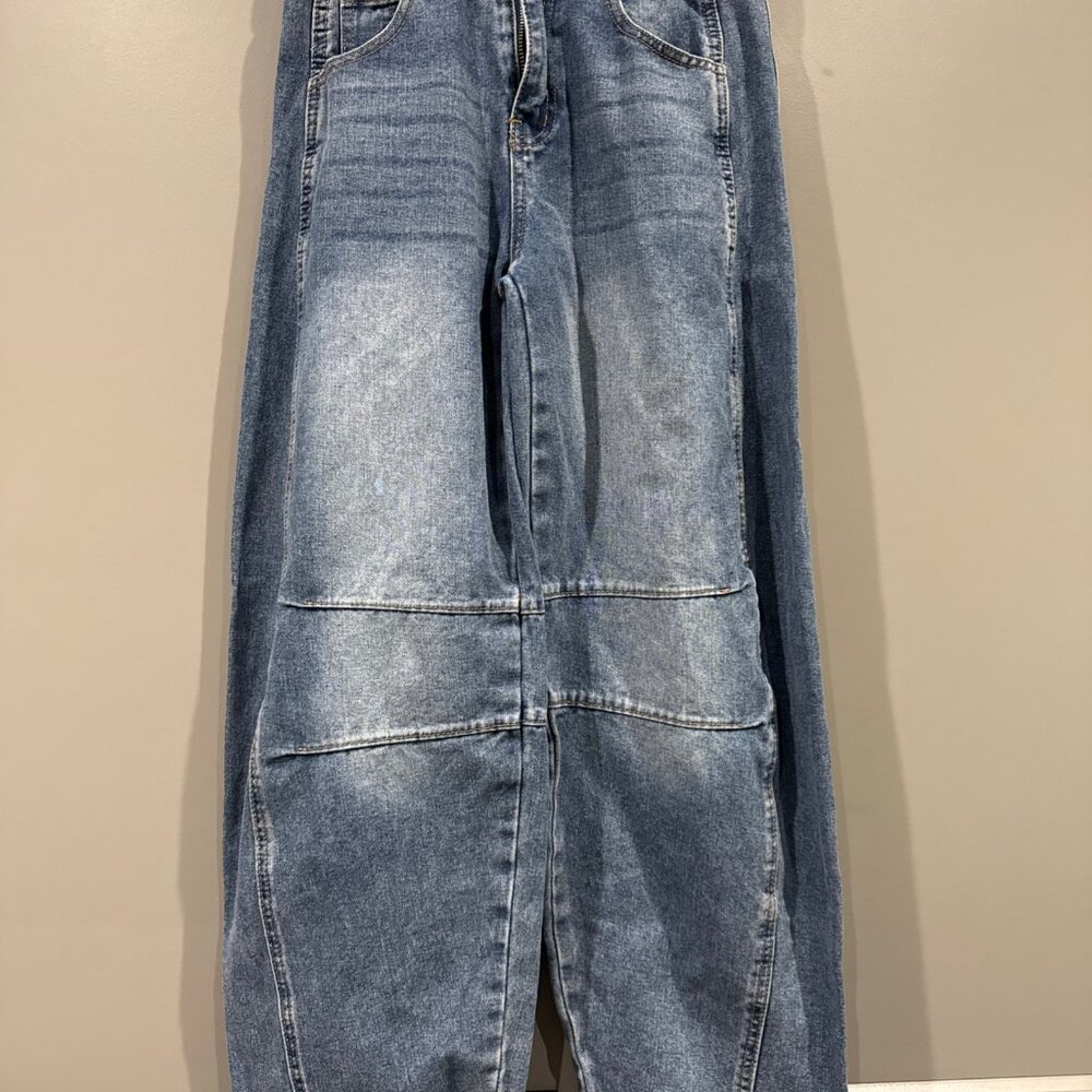 HUNGSON Women's Barrel Wide Leg Mid Rise Baggy Jeans Denim Ankle Pants Size 2